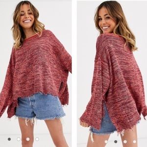 Free People Marled Red Crew Neck Sweater